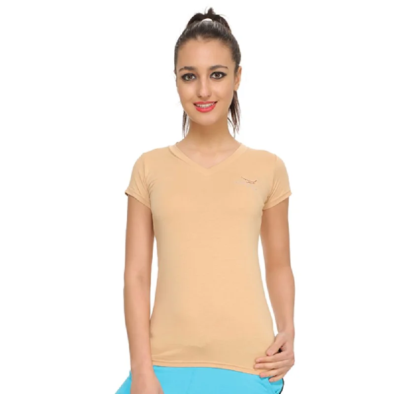 HiFlyers Womens T Shirt Beige Stylish Printed Short Shirt