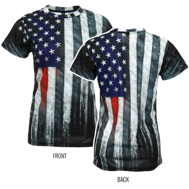 Hot Leathers Ladies Heartbeat Flag Short Sleeve Sublimation Shirt Chic V-Neck Short Blouse