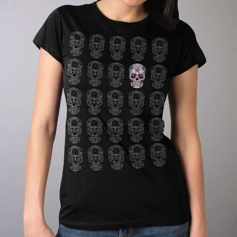 Hot Leathers Women's Sugar Skull Pattern Full Cut Shirt Relaxed Cotton Short Shirt