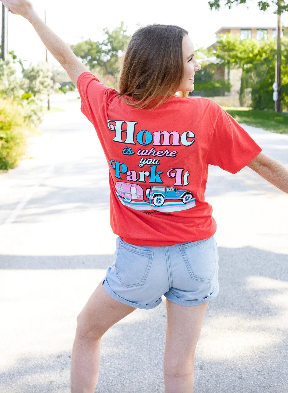 Jadelynn Brooke Home Is Where You Park It Short Sleeve Shirt Trendy Ruffled Short Sleeve