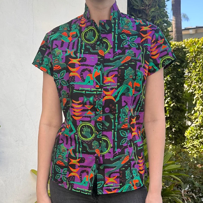 Jeff Granito's 'Creature Feature' - Classic Aloha Button Up-Shirt - Womens - Ready-to-Ship! Comfortable Short Sleeve Tunic