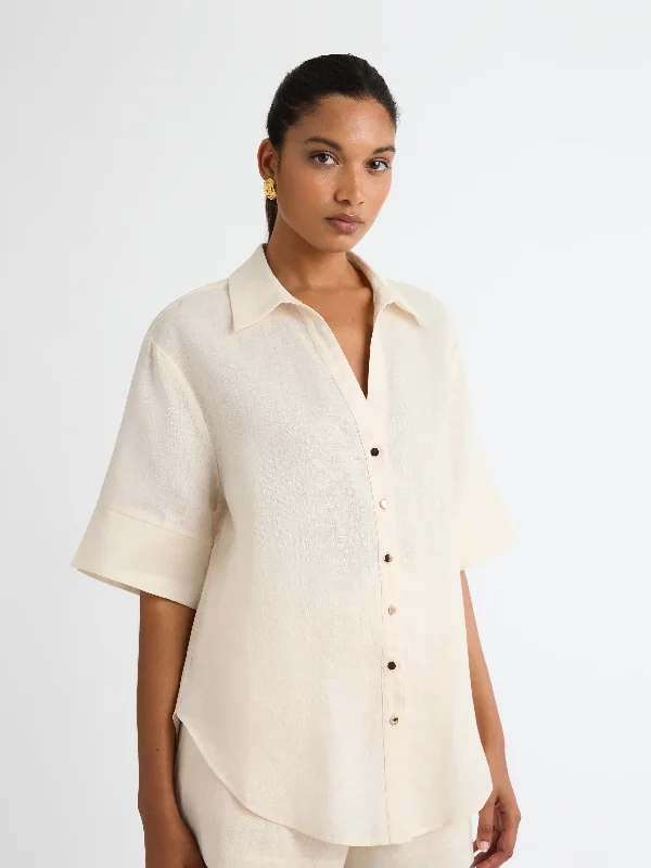 LEO LINEN SHIRT Cozy Printed Short Shirt