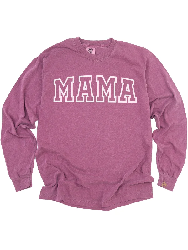 Mama Varsity Long Sleeve Shirt - Berry Pink Cozy Knit Short Sleeve Top