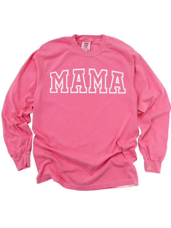 Mama Varsity Long Sleeve Shirt - Crunch Berry Pink Fashionable Pleated Short Shirt