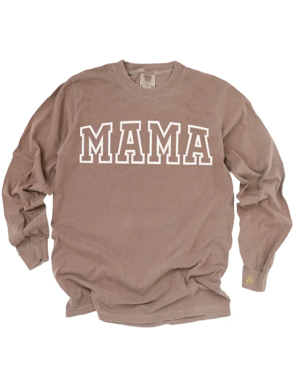 Mama Varsity Long Sleeve Shirt - Espresso Comfortable Loose Short Sleeve