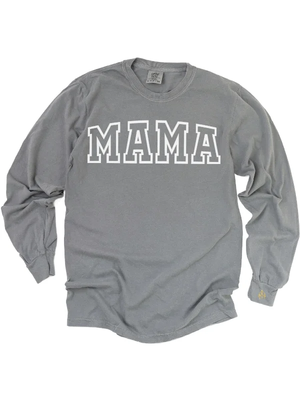 Mama Varsity Long Sleeve Shirt - Gray Modern Casual Short Sleeve