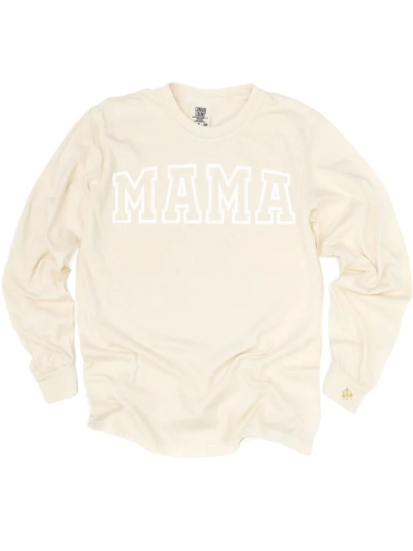 Mama Varsity Long Sleeve Shirt - Ivory Comfortable Summer Short Shirt