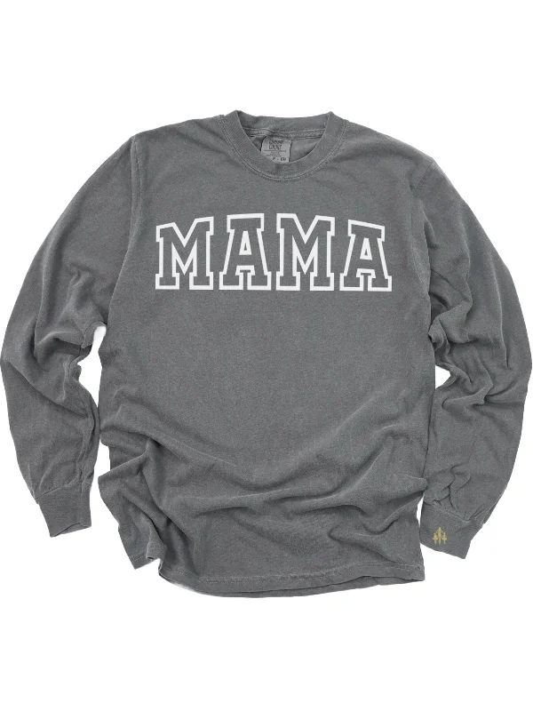 Mama Varsity Long Sleeve Shirt - Pepper Black Comfortable Short Sleeve Tee