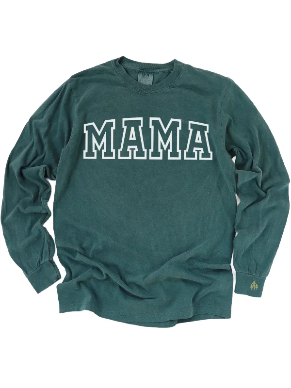 Mama Varsity Long Sleeve Shirt - Spruce Green Comfortable Fitted Short Sleeve