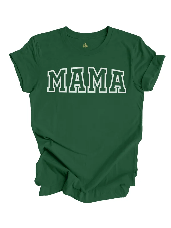 MAMA Varsity Short Sleeve Shirt - Evergreen Cozy Knit Short Sleeve Top