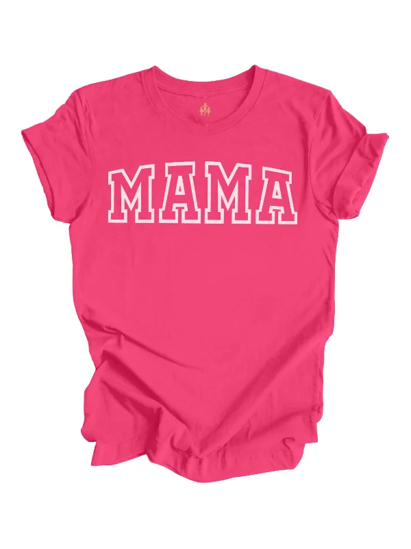 MAMA Varsity Short Sleeve Shirt - Fuchsia Pink Comfortable Short Sleeve Blouse