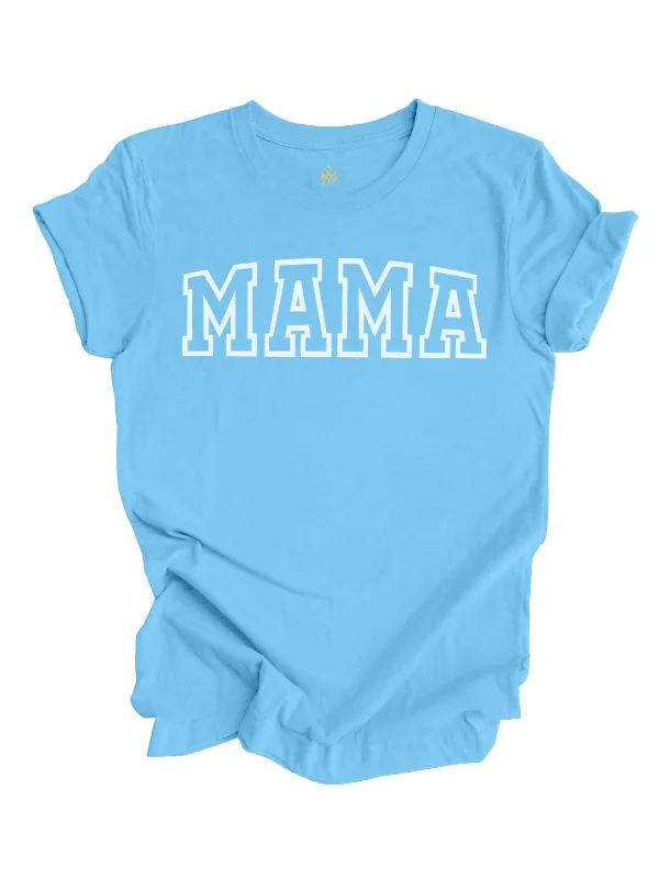 MAMA Varsity Short Sleeve Shirt - Ocean Blue Relaxed Cotton Short Blouse