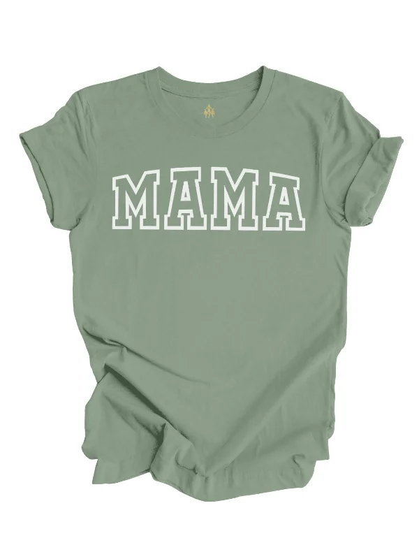 MAMA Varsity Short Sleeve Shirt - Sage Green Casual Oversized Short Shirt