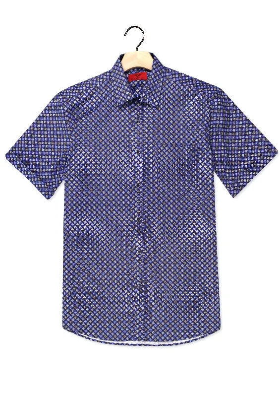 R.F. Scott - Fields Shirt  - Blue Square/Geo Classic Button-Up Short Tee