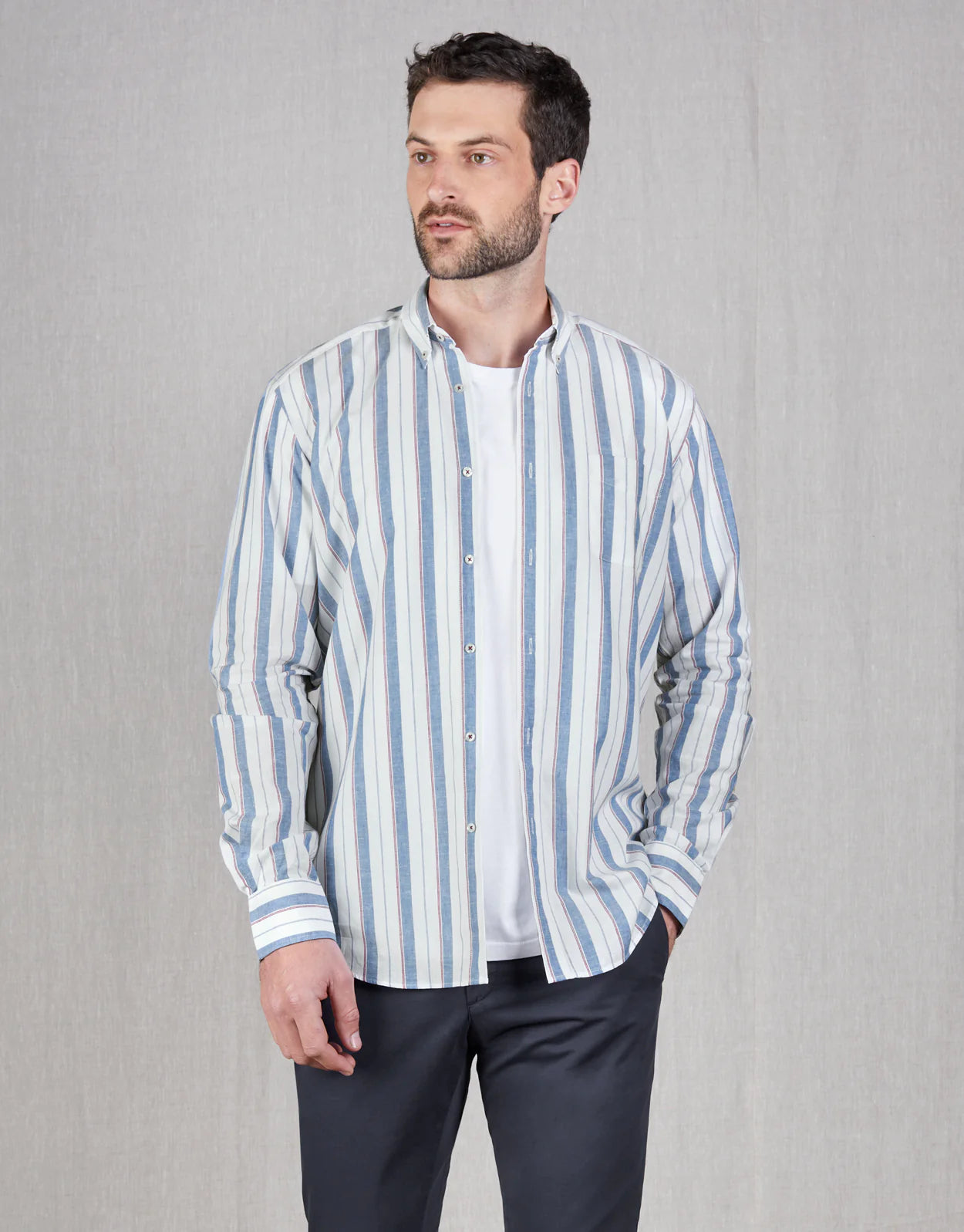 Rembrandt - Ohope Shirt - Blue/Red Stripe Soft Cotton Short Tee