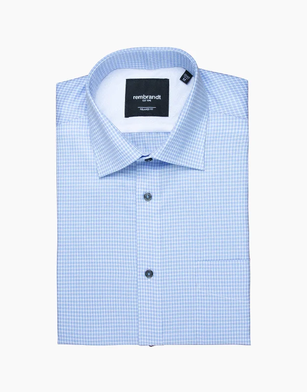 Rembrandt - Sinatra Shirt - Blue Check Stretch Fashionable Short Sleeve Vest