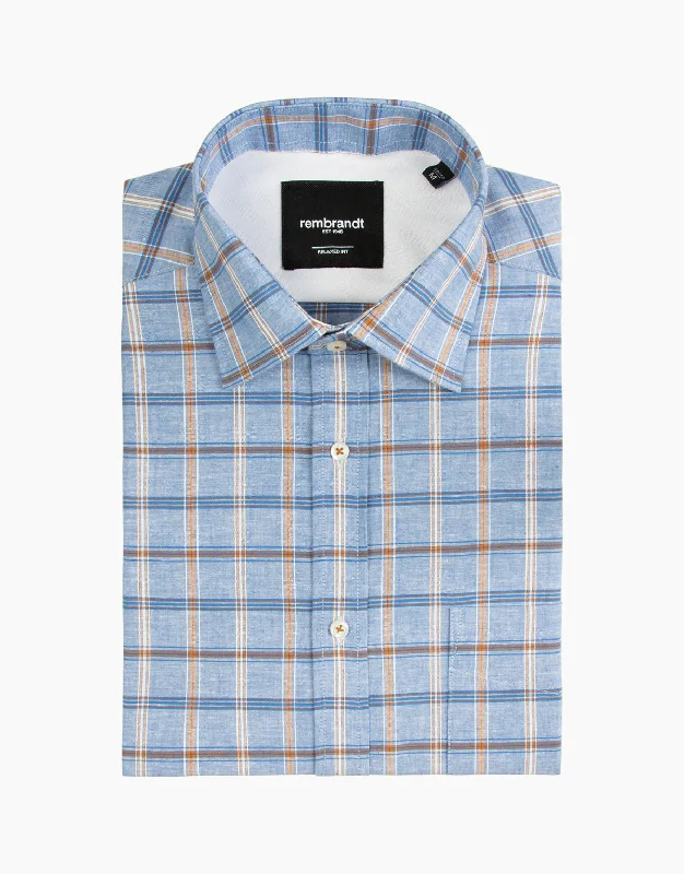 Rembrandt -Sinatra Shirt - Blue/Brown Check Stylish Short Sleeve Polo