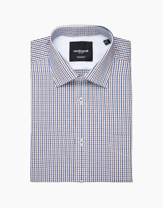 Rembrandt - Sinatra Shirt - Brown/Navy Check Comfortable Knit Short Shirt