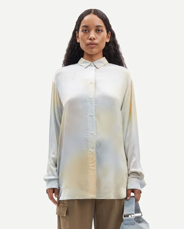 SAALFRIDA SHIRT 15265 / OMBRE CREAM Elegant Silk Short Shirt