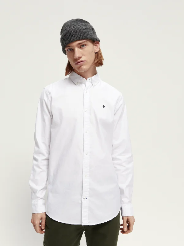 Scotch & Soda - Organic Cotton Oxford Shirt - White or Navy Casual Oversized Short Shirt