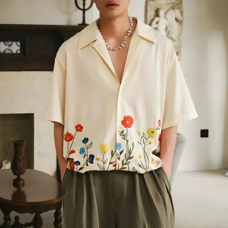 Short Sleeve Flowers Shirt Fashionable Tied Short Sleeve