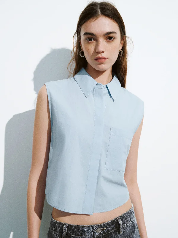 Sleeveless Straight Shirt Elegant Draped Short Sleeve