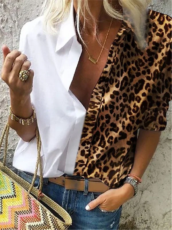 Stylish And Elegant Color-Matched Leopard Shirt Trendy Print Short Sleeve