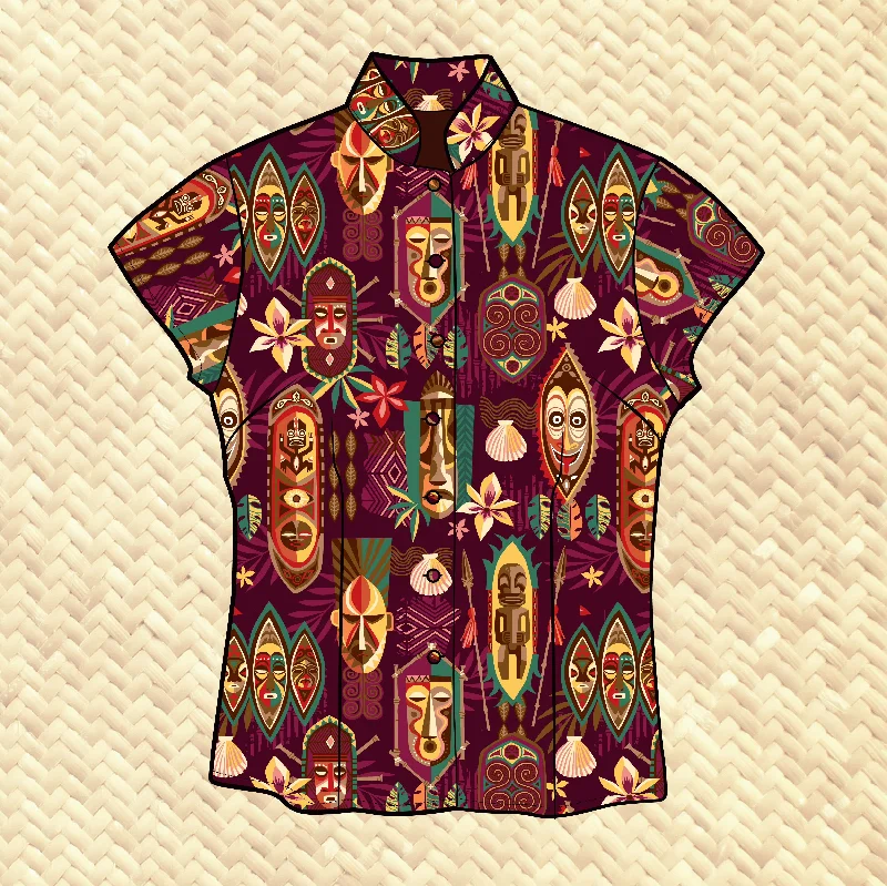 TikiLand Day 2023 'Spirit of Tiki' - Classic Aloha Button Up-Shirt - Womens - Ready to Ship! Classic Casual Short Sleeve