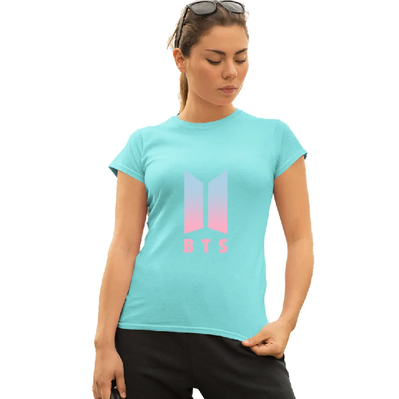 WOMENS BTS -1 PRINTED TSHIRT - AQUA Casual Slouchy Short Sleeve