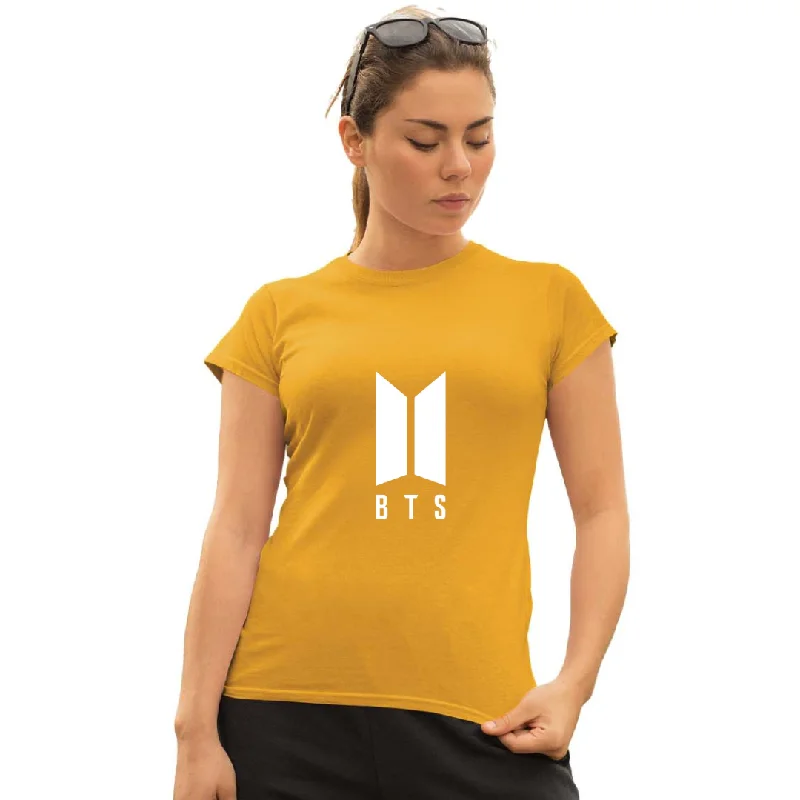 WOMENS BTS -2 PRINTED TSHIRT - MUSTARD Trendy Sleeveless Short Shirt