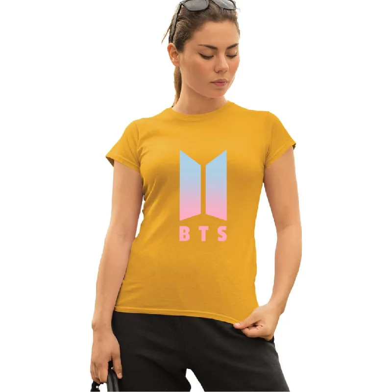 WOMENS BTS -1 PRINTED TSHIRT - MUSTARD Comfortable Short Sleeve Tunic