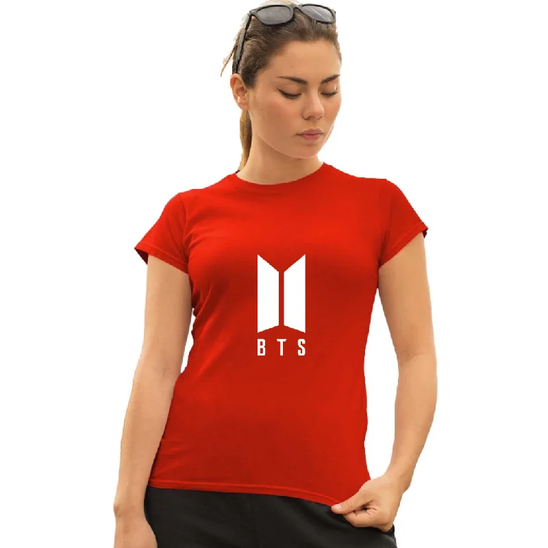 WOMENS BTS -2 PRINTED TSHIRT - RED Trendy Floral Print Tee