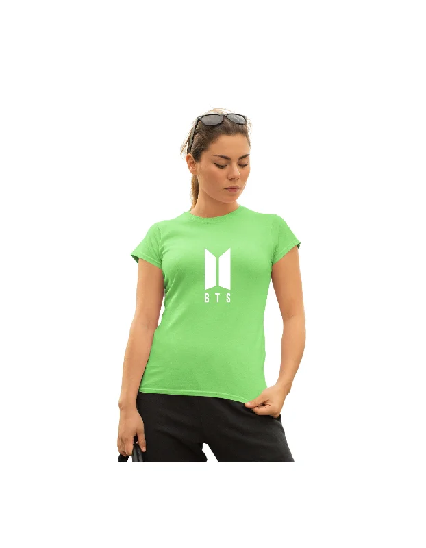 WOMENS BTS -2 PRINTED TSHIRT - LIGHT GREEN Casual Cotton Short Shirt