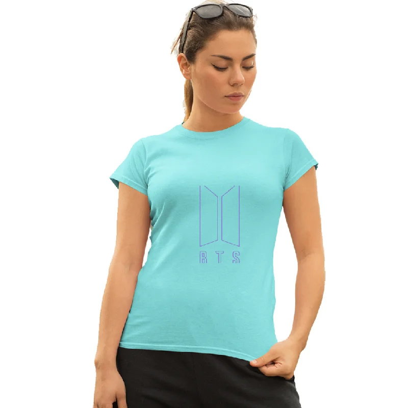 WOMENS BTS -3 PRINTED TSHIRT - AQUA Elegant Lace-Trimmed Short Shirt