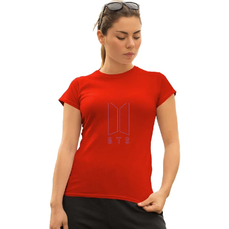 WOMENS BTS -3 PRINTED TSHIRT - RED Soft Silk Short Sleeve