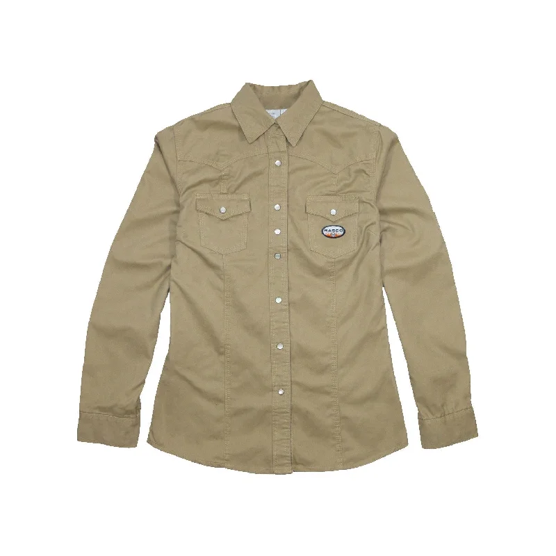 Women's Flame Resistant Khaki Work Shirt - W-FR750 Fashionable Pleated Short Shirt