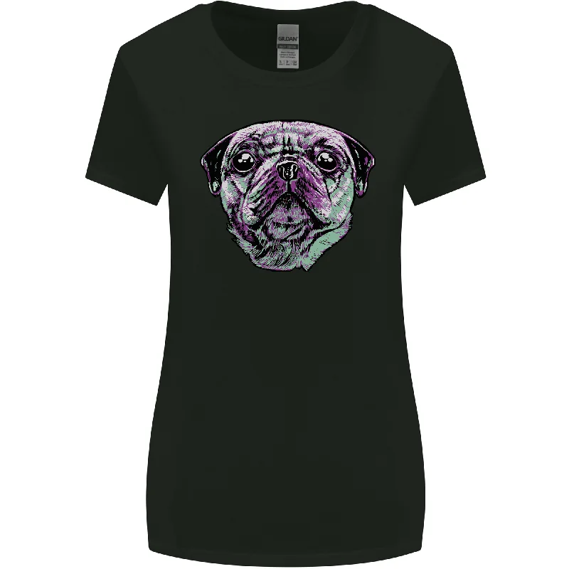 A Pug Face Dog Womens Wider Cut T-Shirt Basic T-Shirt Crew Neck Short Sleeve