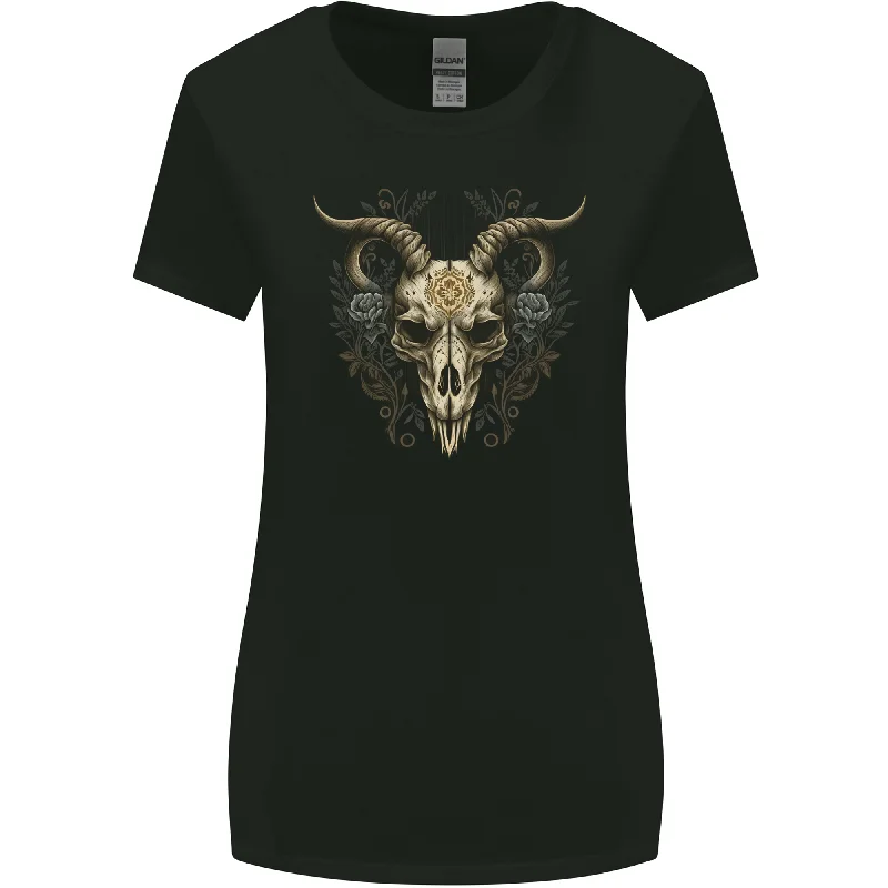 A Ram Skull Gothic Goth Heavy Metal Rock Womens Wider Cut T-Shirt Ribbed T-Shirt High Neck Heavyweight