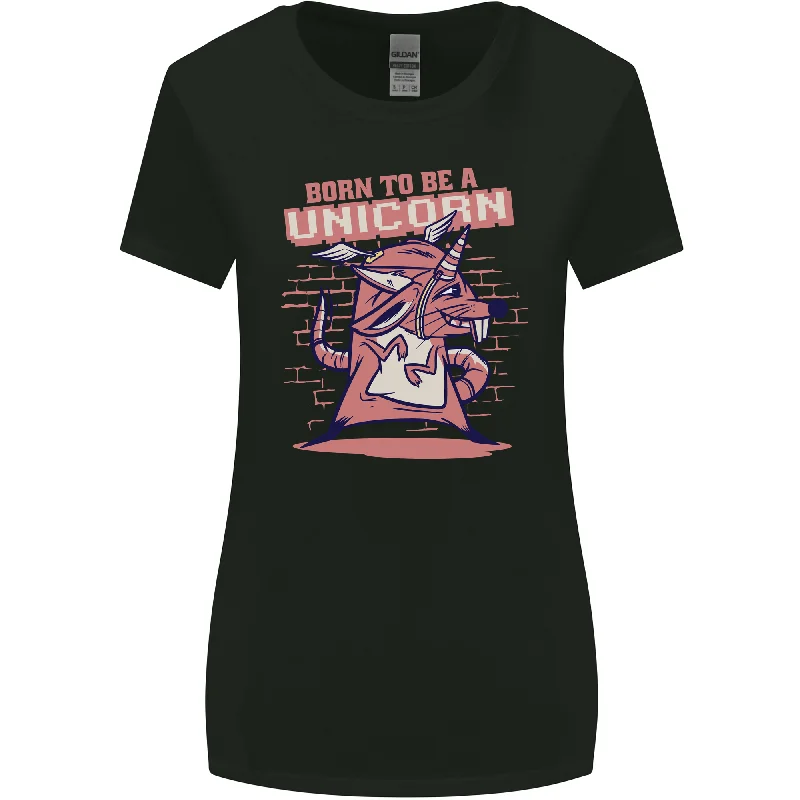 A Rat Born To Be a Unicorn Funny Womens Wider Cut T-Shirt Ribbed Striped Patterned