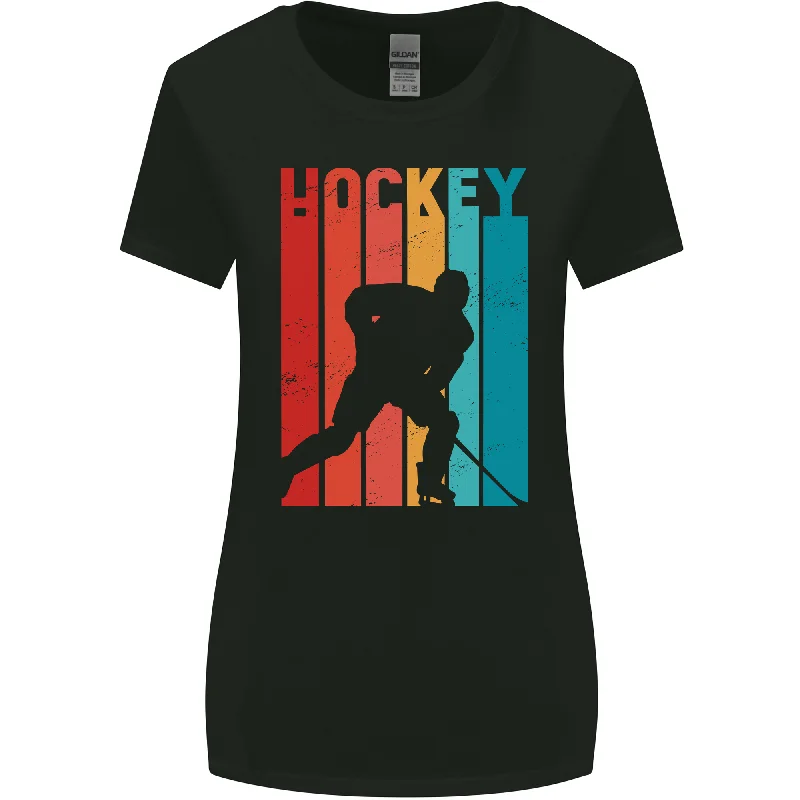 A Retro Ice Hockey Player Womens Wider Cut T-Shirt V-Neck T-Shirt Long Sleeve Cotton