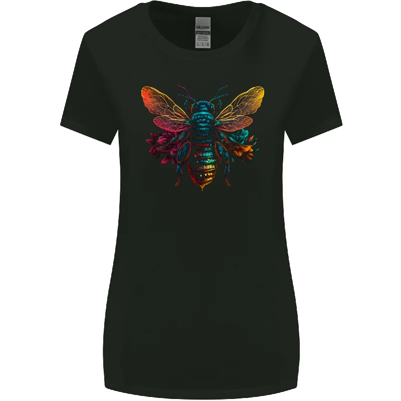 A Retrowave Bee Womens Wider Cut T-Shirt Hooded Caped Shawl Collar