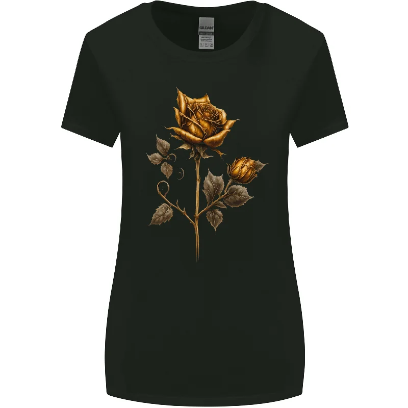 A Rustic Rose Gothic Goth Womens Wider Cut T-Shirt Zippered Front Buttoned Front Snap Front