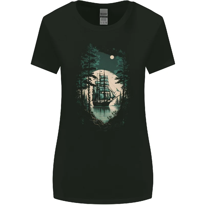 A Sailing Ship in the Moonlight Sailor Womens Wider Cut T-Shirt Modern Contemporary Chic