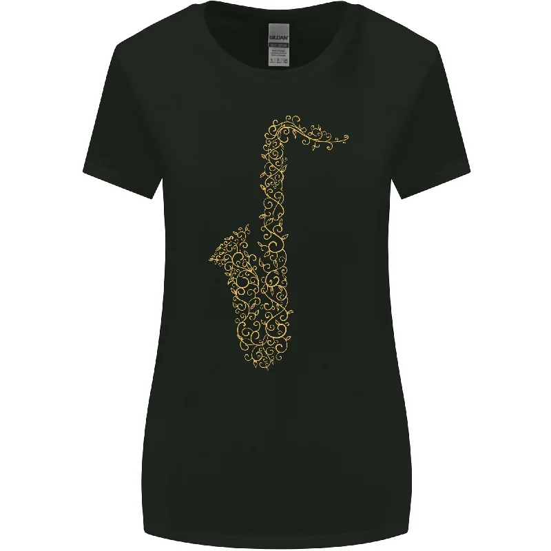 A Saxophone Musical Instruments Brass Band Womens Wider Cut T-Shirt Ribbed T-Shirt High Neck Heavyweight