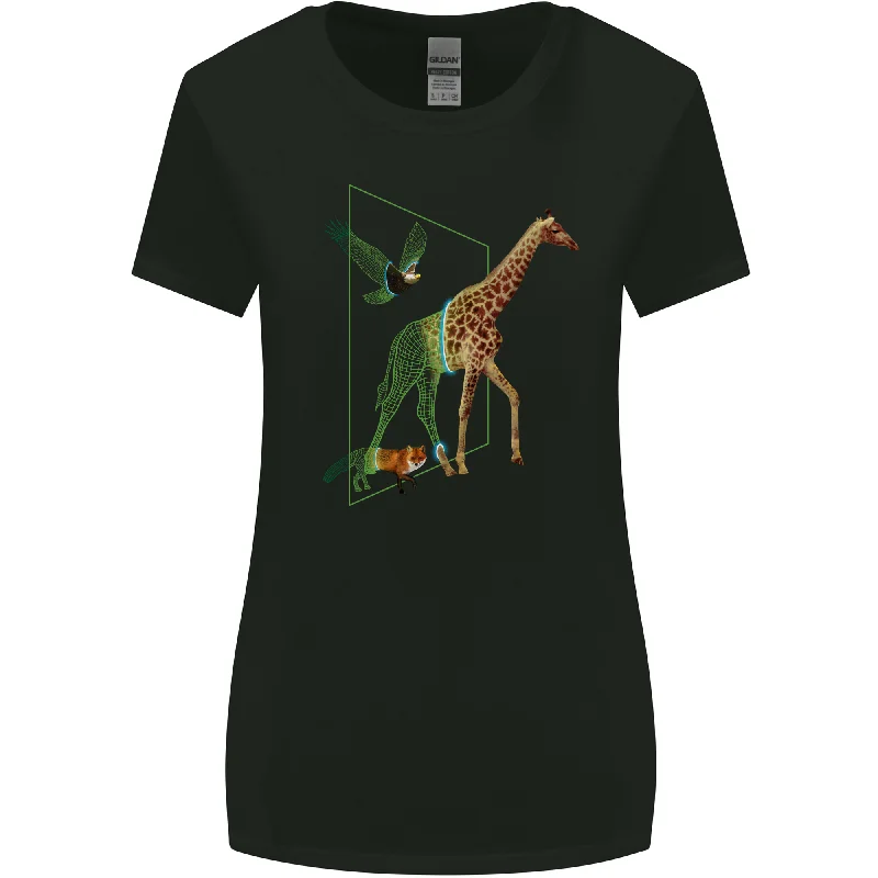 A SCI-FI Giraffe Eagle & Fox Womens Wider Cut T-Shirt Mesh Canvas Denim