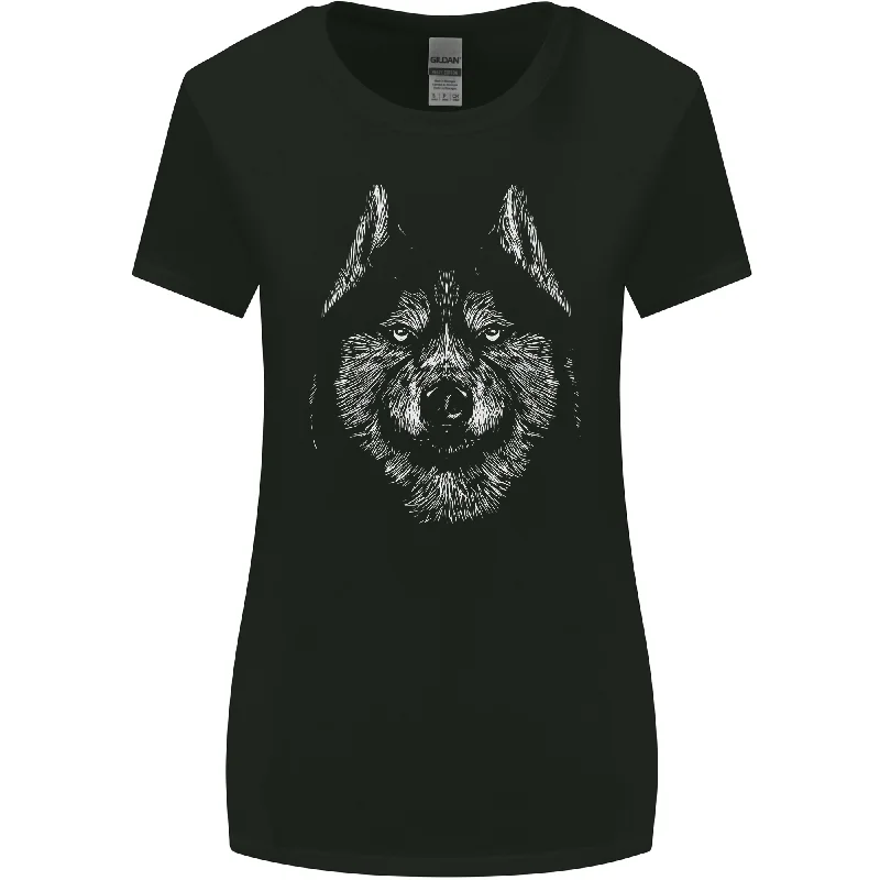 A Siberian Husky Womens Wider Cut T-Shirt Mesh Blend Leather Blend Suede Blend