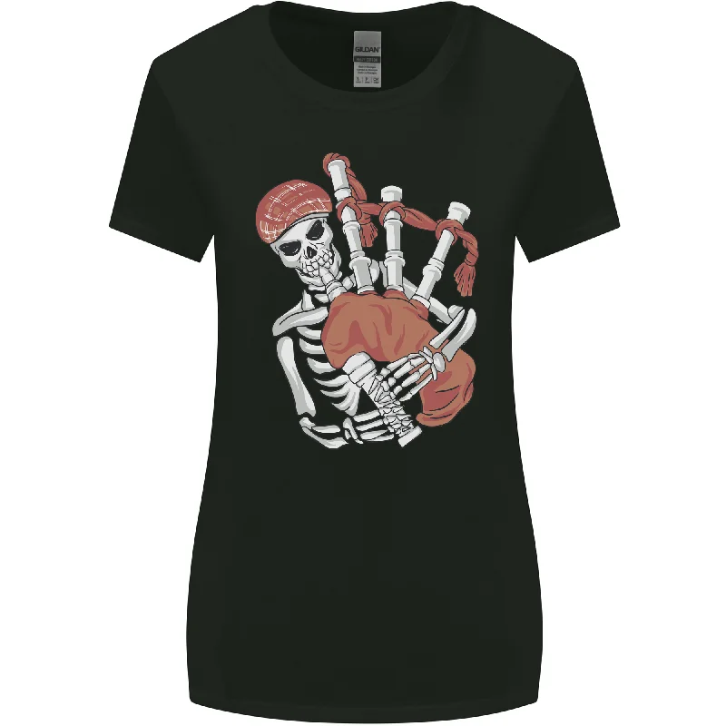 A Skeleton Playing the Bagpipes Womens Wider Cut T-Shirt Lace Blend Ribbed Blend Corduroy Blend