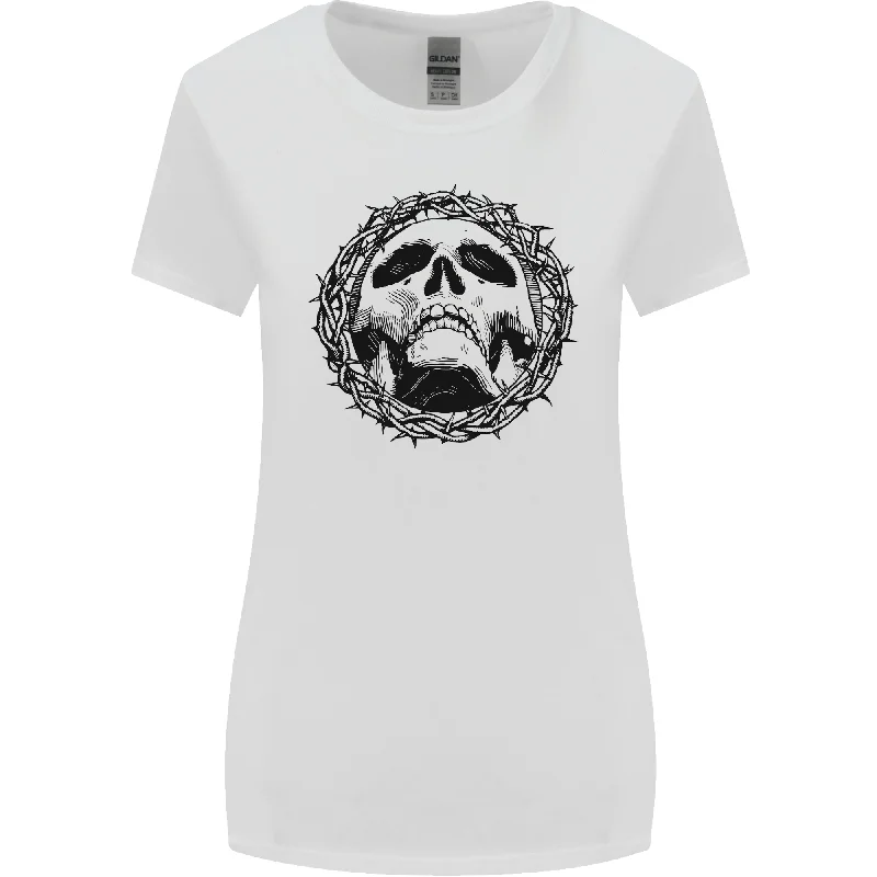 A Skull in Thorns Gothic Christ Jesus Womens Wider Cut T-Shirt Lace Blend Ribbed Blend Corduroy Blend