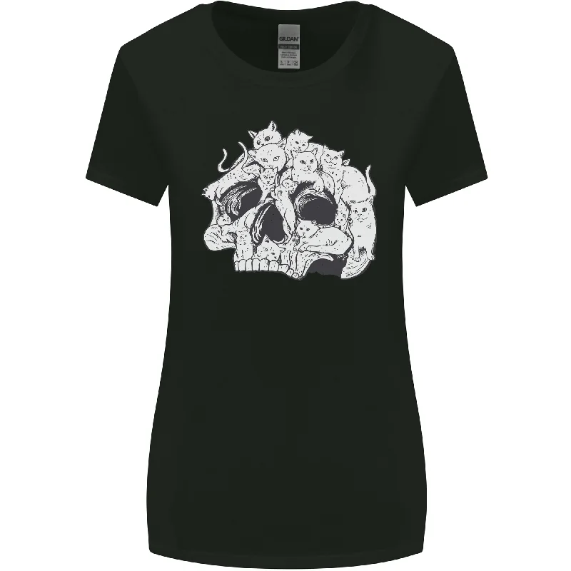 A Skull Made of Cats Womens Wider Cut T-Shirt Embroidered Appliqued Beaded