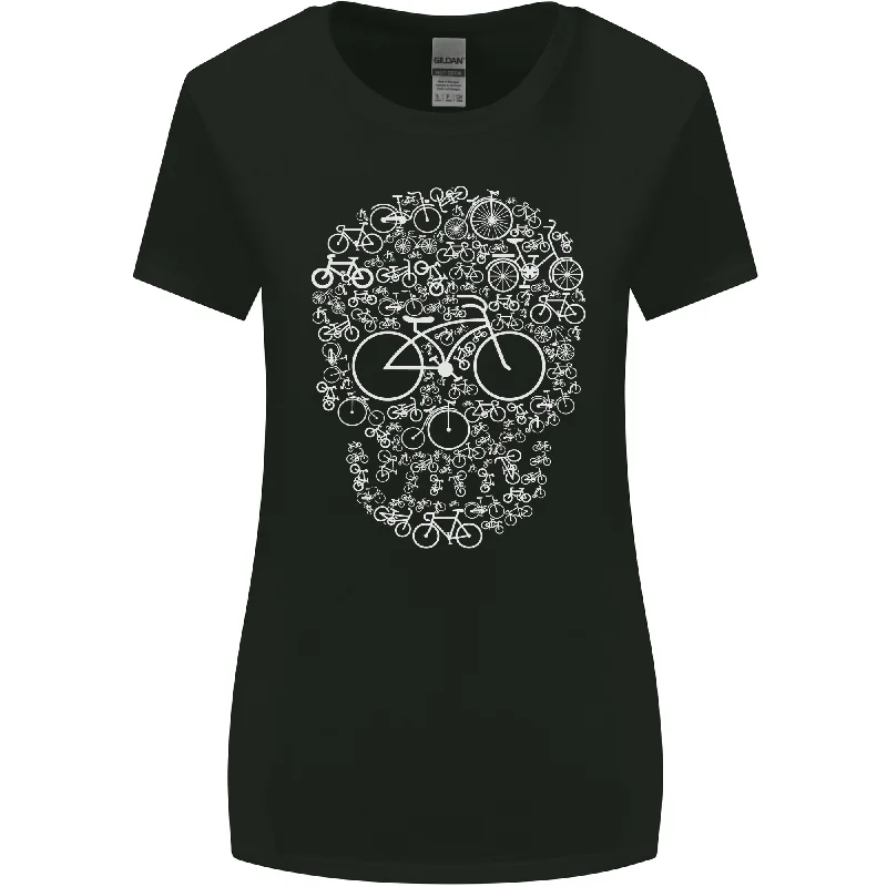 A Skull Made with Bicycles Cyclist Cycling Womens Wider Cut T-Shirt Mesh Canvas Denim